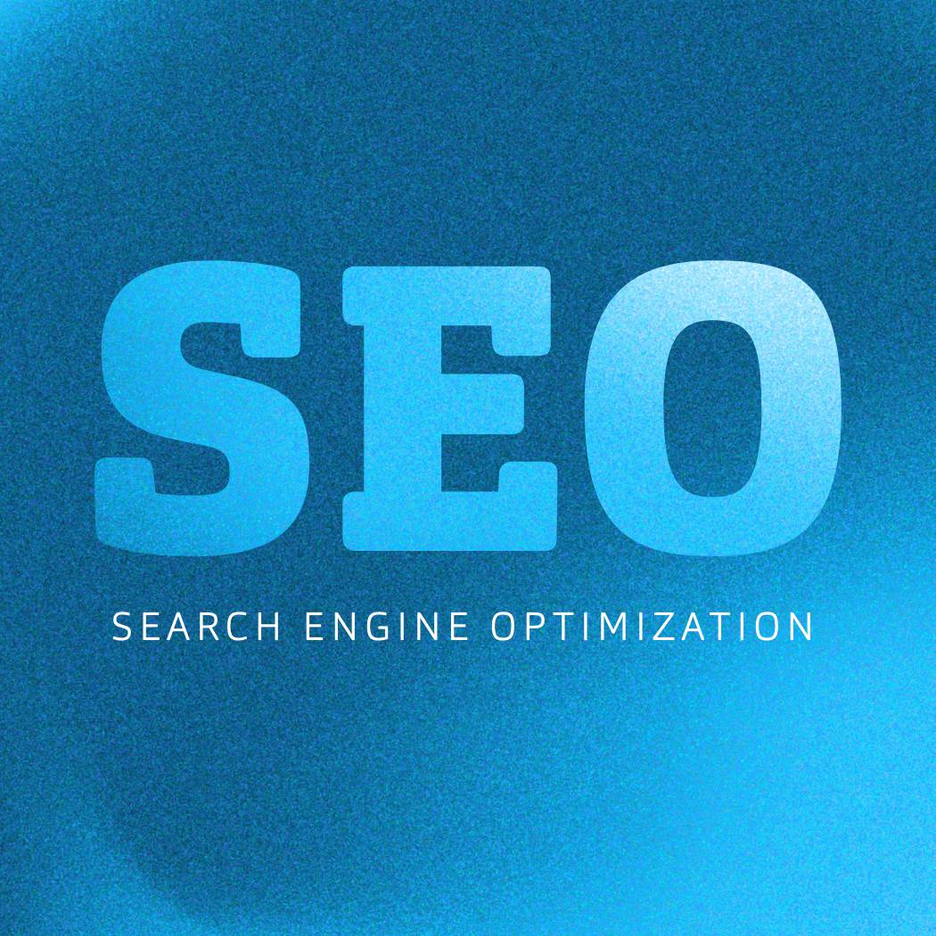 Textgrafik in blau SEO search engine optimization