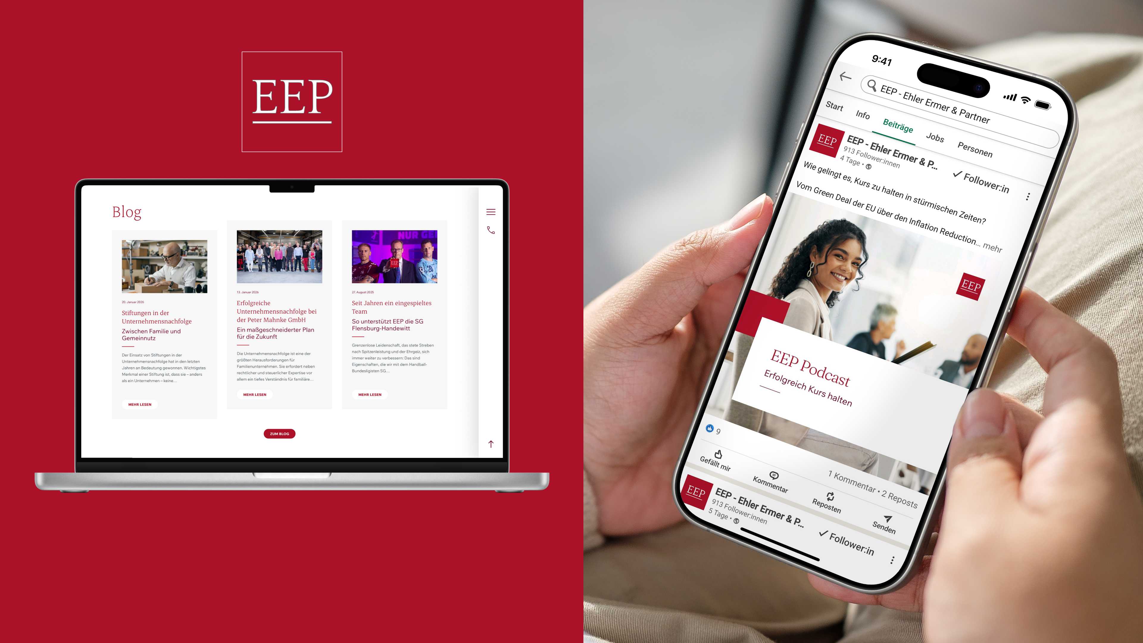 Ansicht der Ehler Ermer & Partner Webseite auf einem Laptop und einem Smartphone