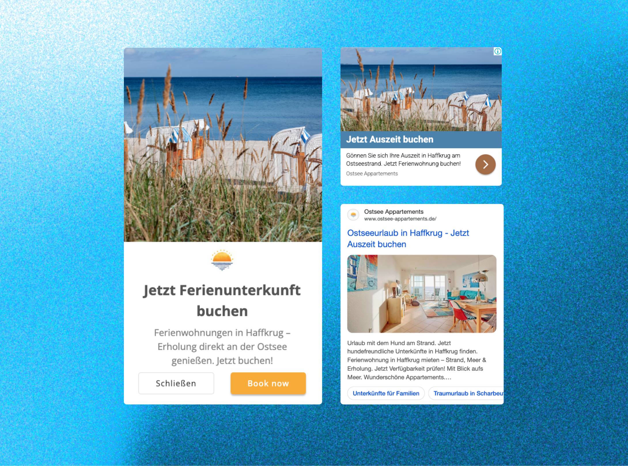 Verschiedene Ausschnitte der Webseite Ostsee Appartements