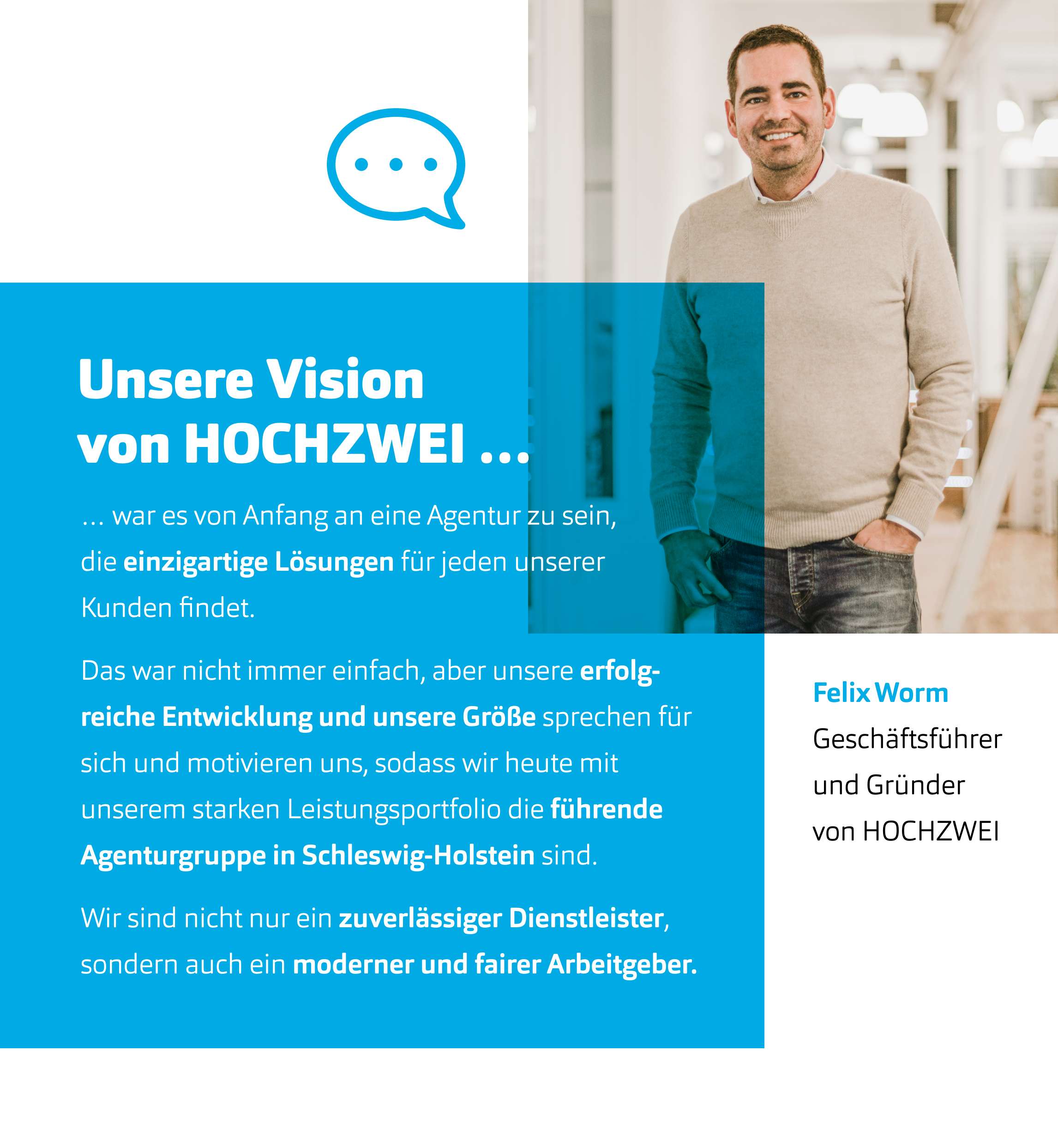 Zitat und Porträt von Felix Worm, Geschäftsführer und Gründer von HOCHZWEI