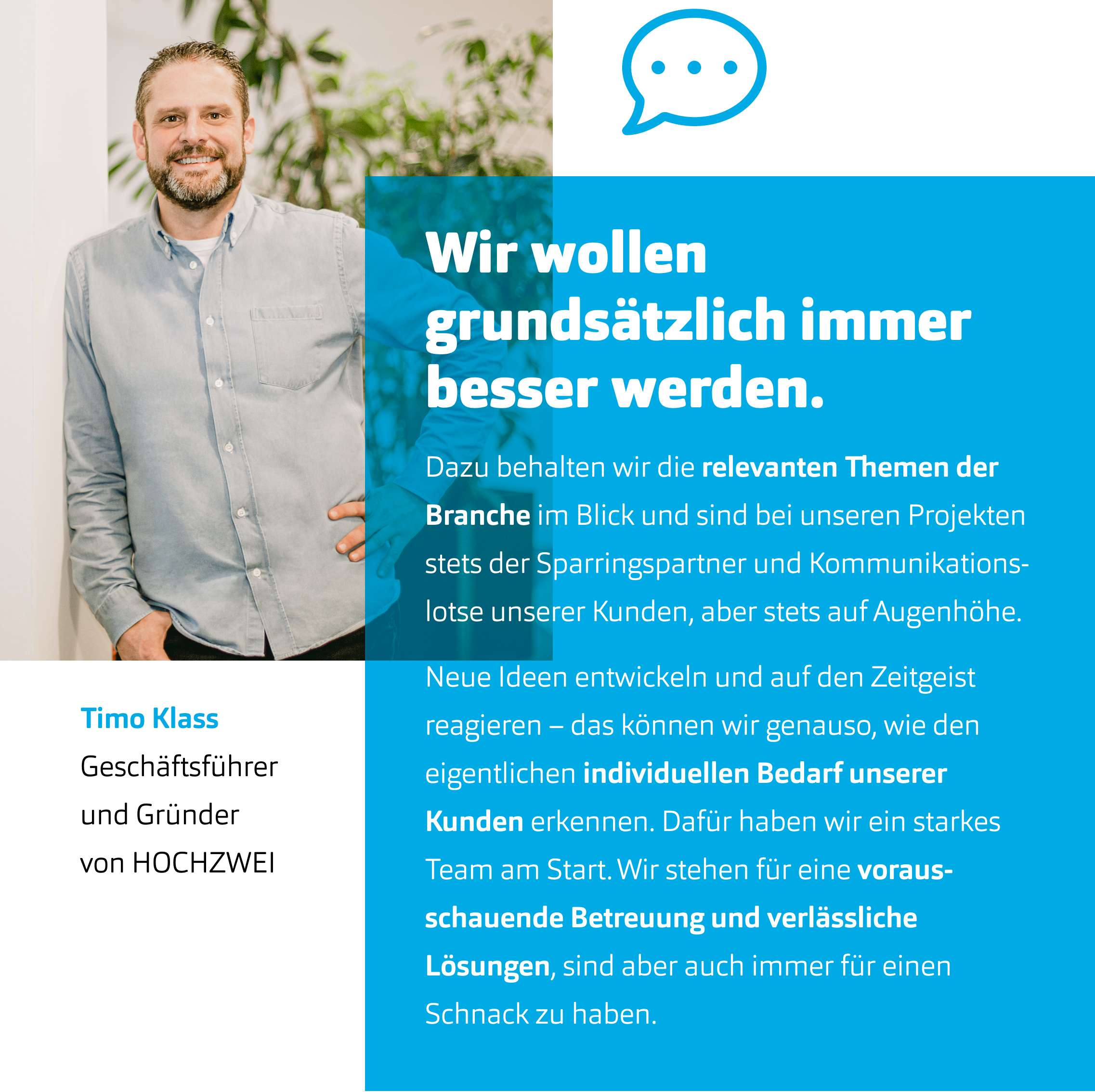Zitat und Porträt von Timo Klaas, Geschäftsführer und Gründer von HOCHZWEI
