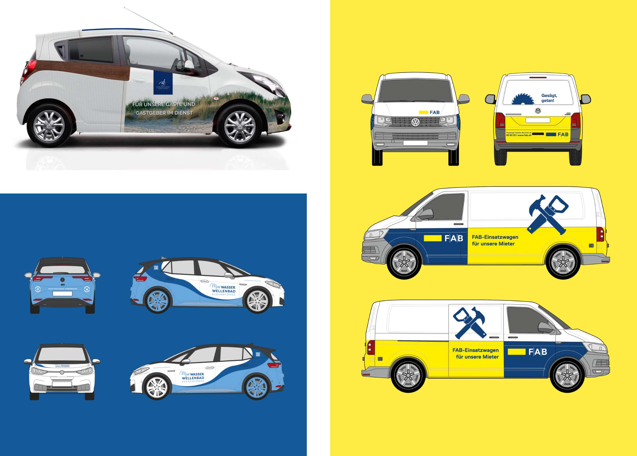 Drei Beispiele, wie Fahrzeugbeschriftungen aussehen können.