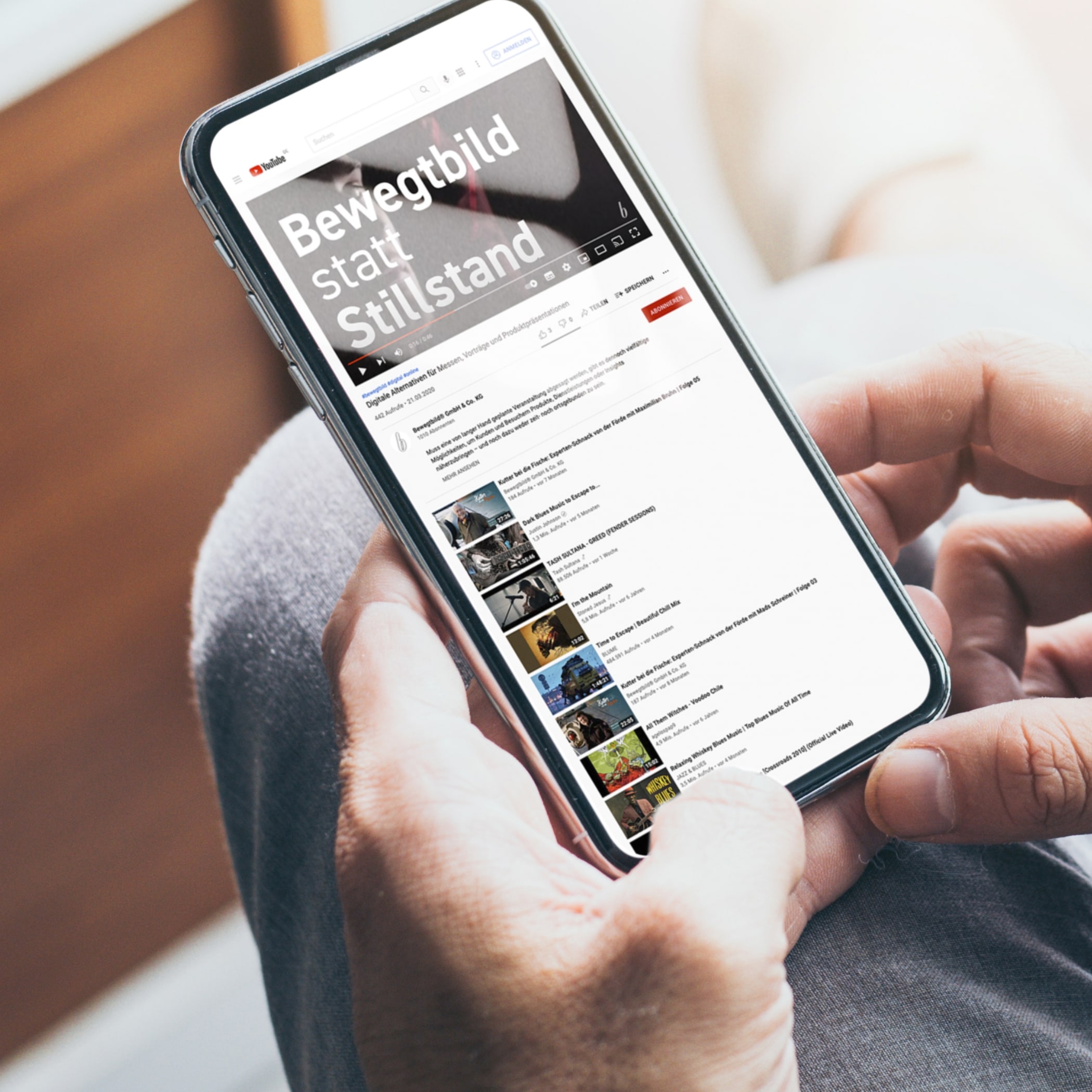 bewegtbild Youtube Kanal in Smartphone Ansicht