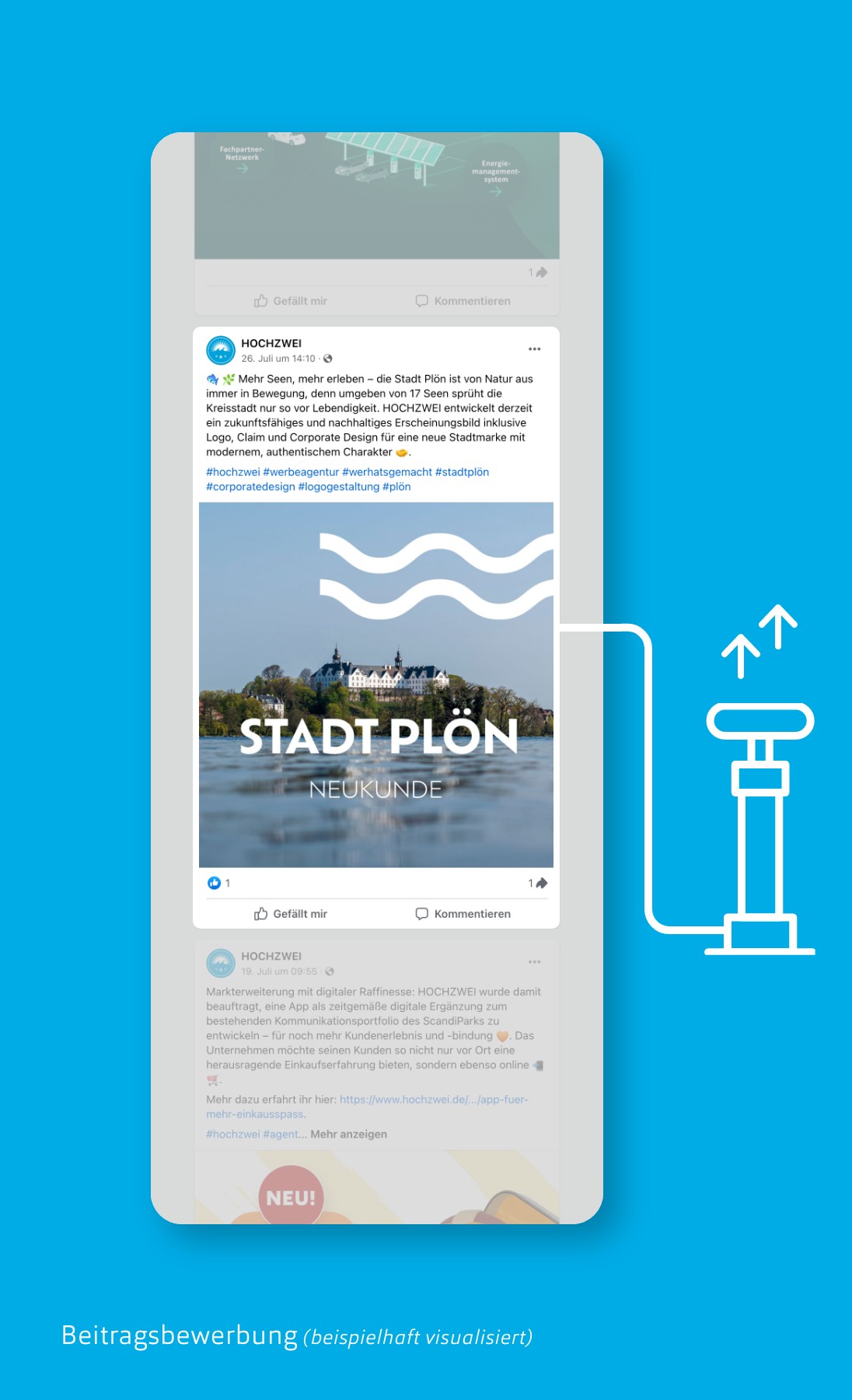 Exemplarisch visualisierte Beitragsbewerbung auf Social Media für die Stadt Plön
