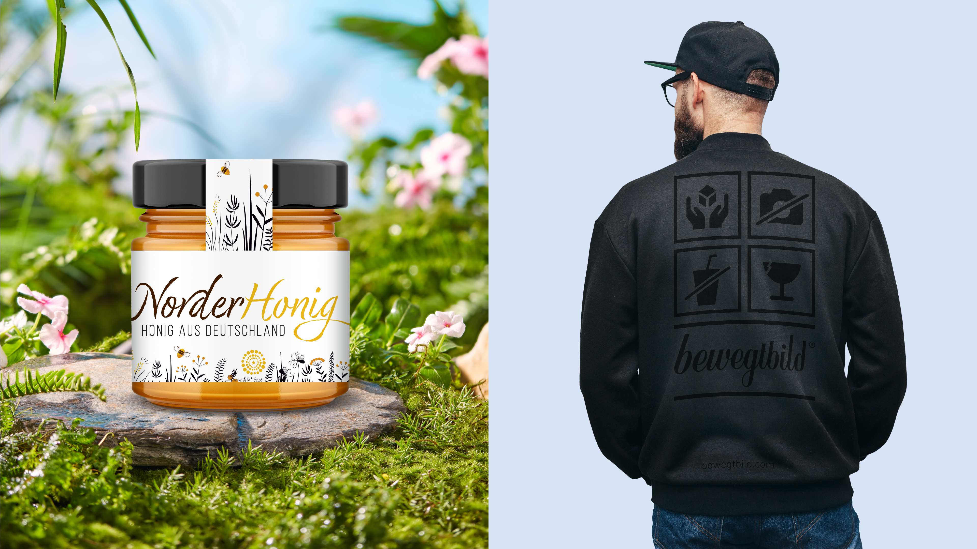 hochzwei_wulf_slider_03.jpg Eine bedruckte Etikette für den NorderHonig und ein Pulli von bewegtbild