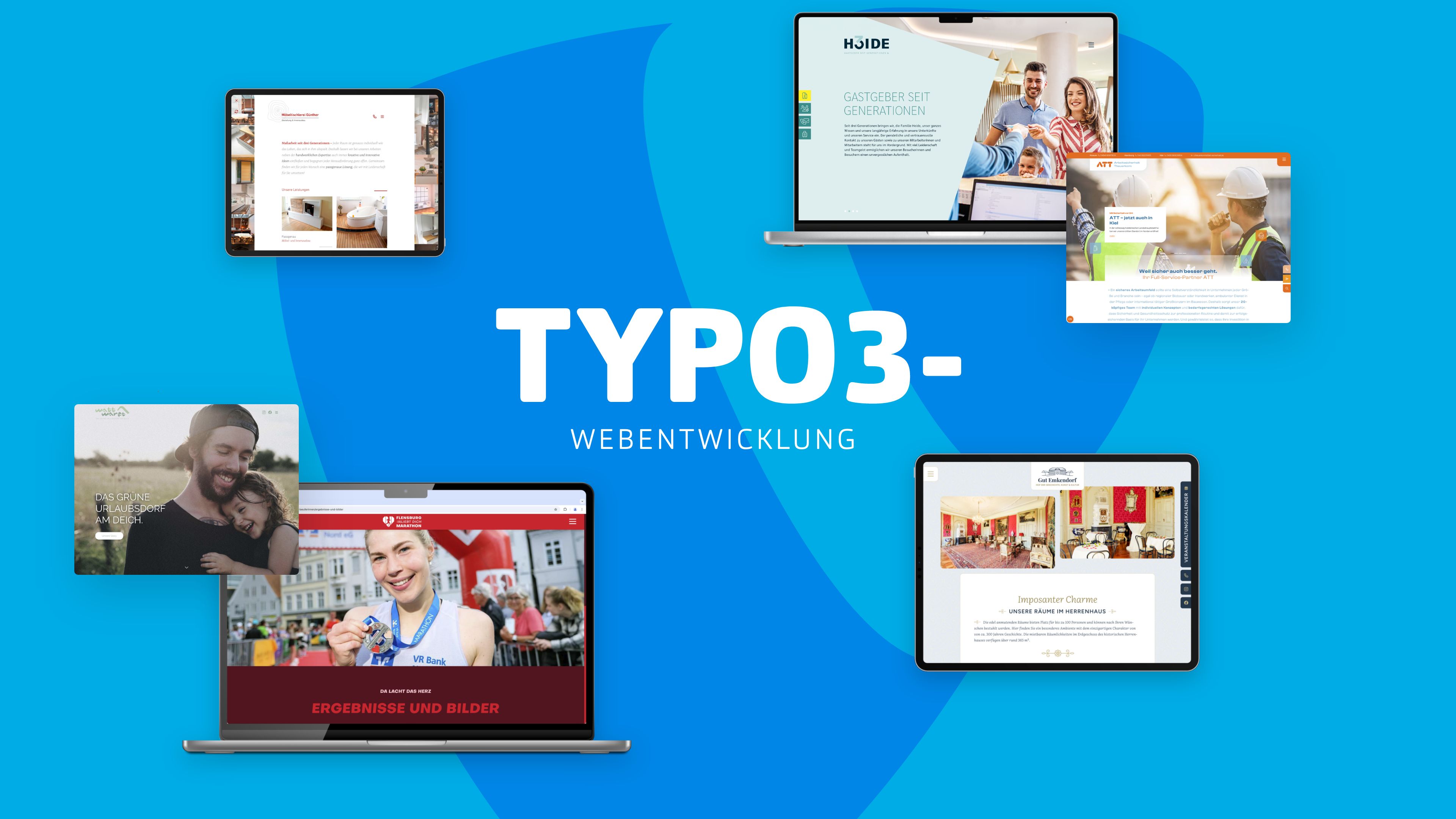 Mehrere Website-Ansichten und Text TYPO3-Webentwicklung