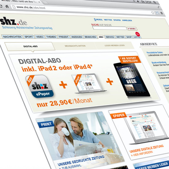 Flatread Homepage Ansicht der shz