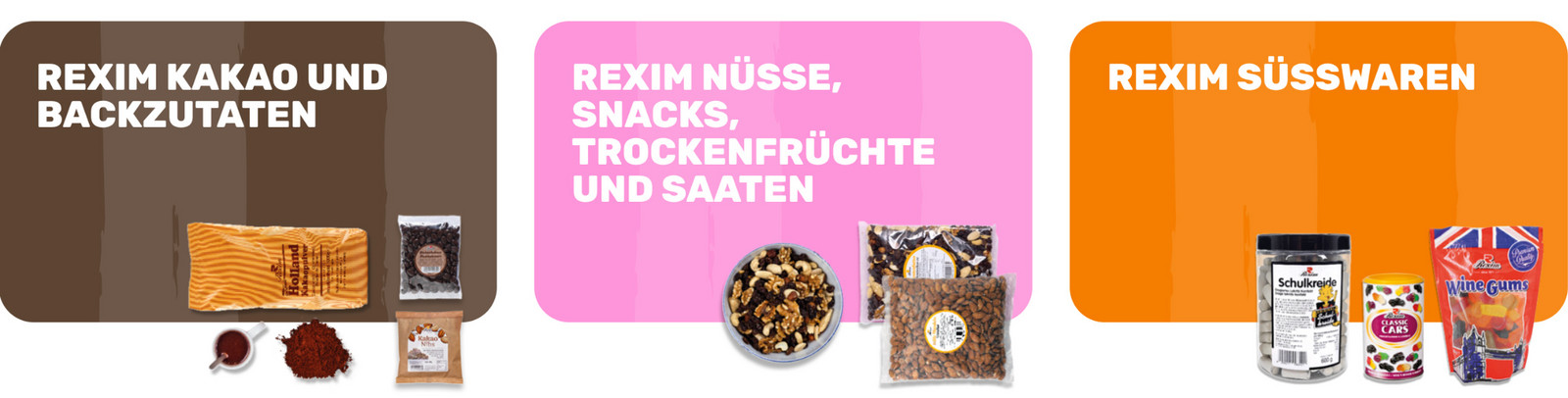 Drei bunte Kacheln mit verschiedene Aufschriften