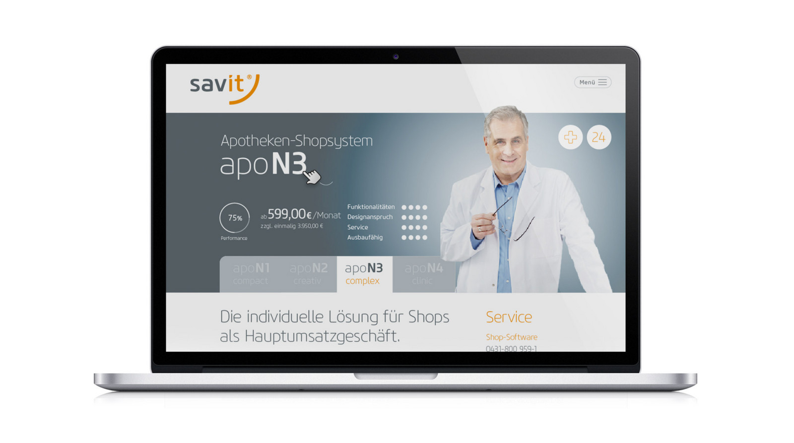 Computer mit geöffneter Savit Homepage