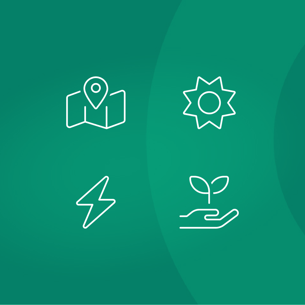 h2_enpar_lead-tool_teaser_03.png Vier weiße Icons auf Grün: Karte, Auszeichnung, Blitz, Pflanze