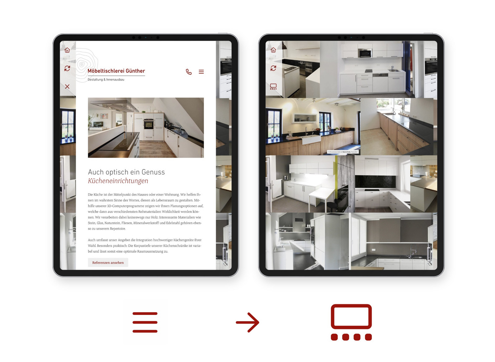 Der Wechsel zwischen der Referenz- und der Detailseite