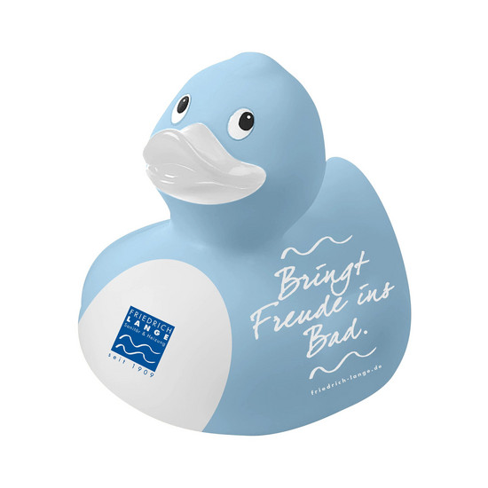 Wasserdicht Hellblaue Quietscheentchen mit Aufdruck "Bringt Freude ins Bad"