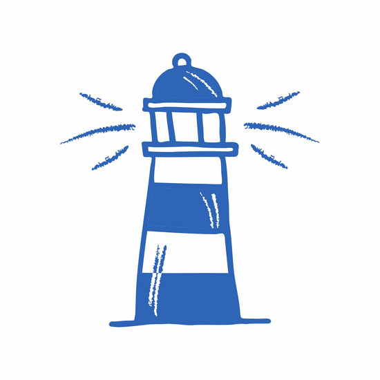 Willkommen bei den Nordlichtern Ein blauer gezeichneter Leuchtturm