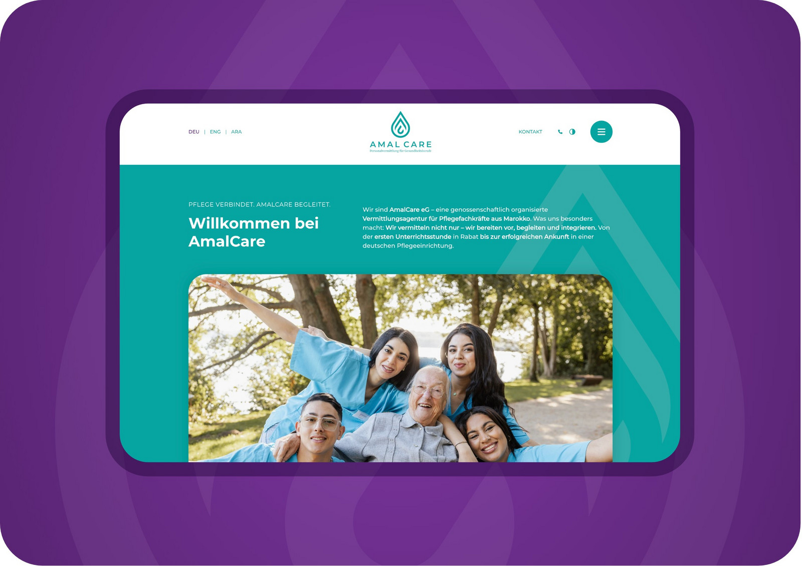 Die Amal Care Seite auf Tabletgröße