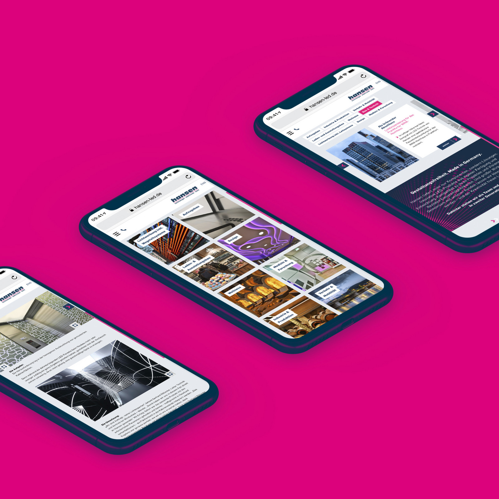 hochzwei_hane_teaser_01.jpg Drei Smartphones mit der Homepage von Hansen LED