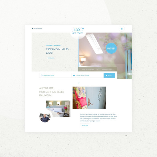 Frischer Wind weht Homepage von Jess am Meer mit Buchungsleiste