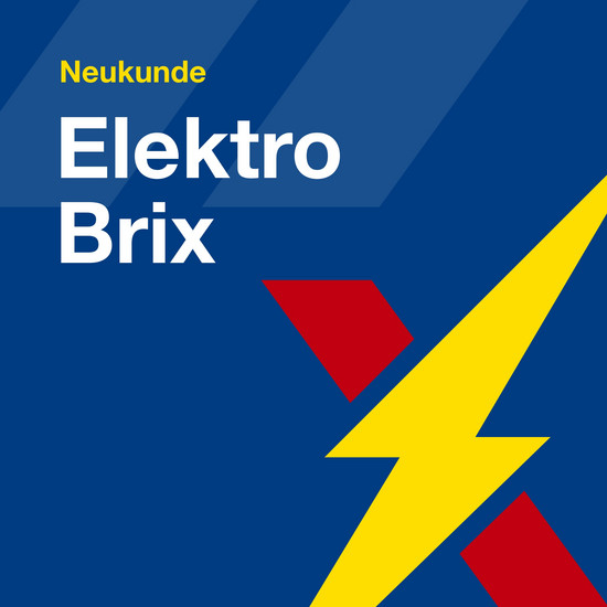 Grafik in dunkelblau mit dem Schriftzug Neukunde Elektro Brix