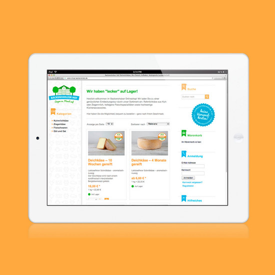 Aufgetischt Screenshot des Onlineshops auf backensholz.de