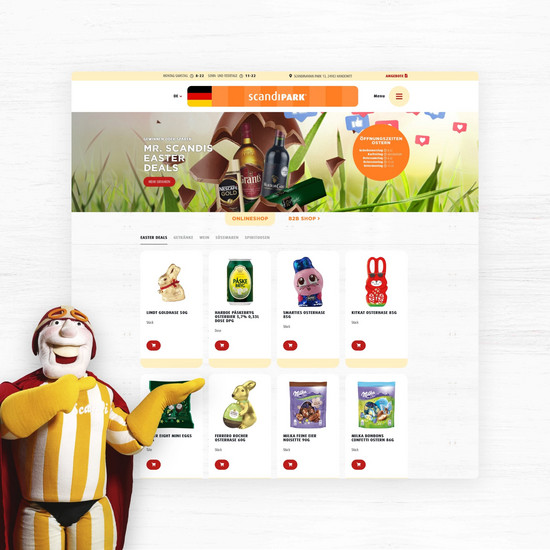 Relaunch Internetseite in modernem Design Mr Scandi zeigt auf eine Scandipark Unterseite