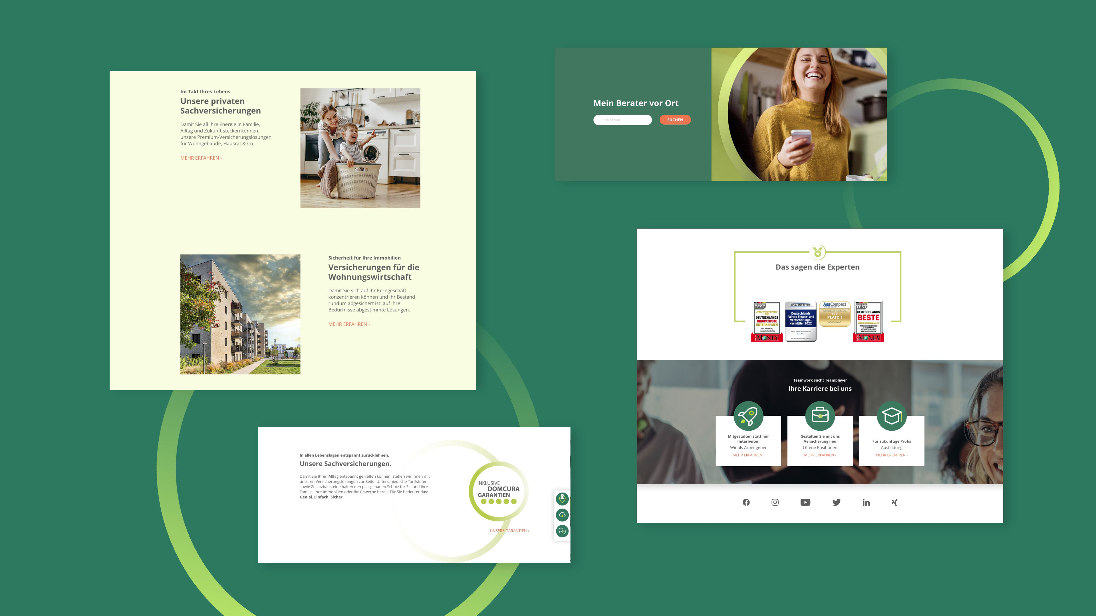 hochzwei_domcura_slider_02.jpg Collage mehrerer Website-Teaser-Elemente von Domcura
