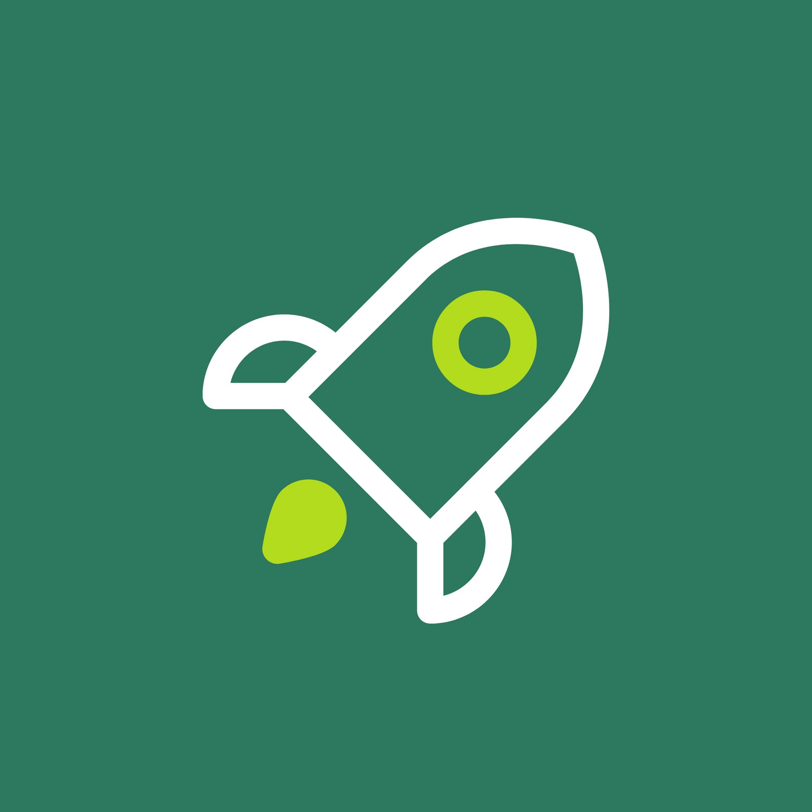 hochzwei_domcura_teaser_05.jpg Minimalistische Illustration einer weißen Rakete vor dunkelgrünem Hintergrund