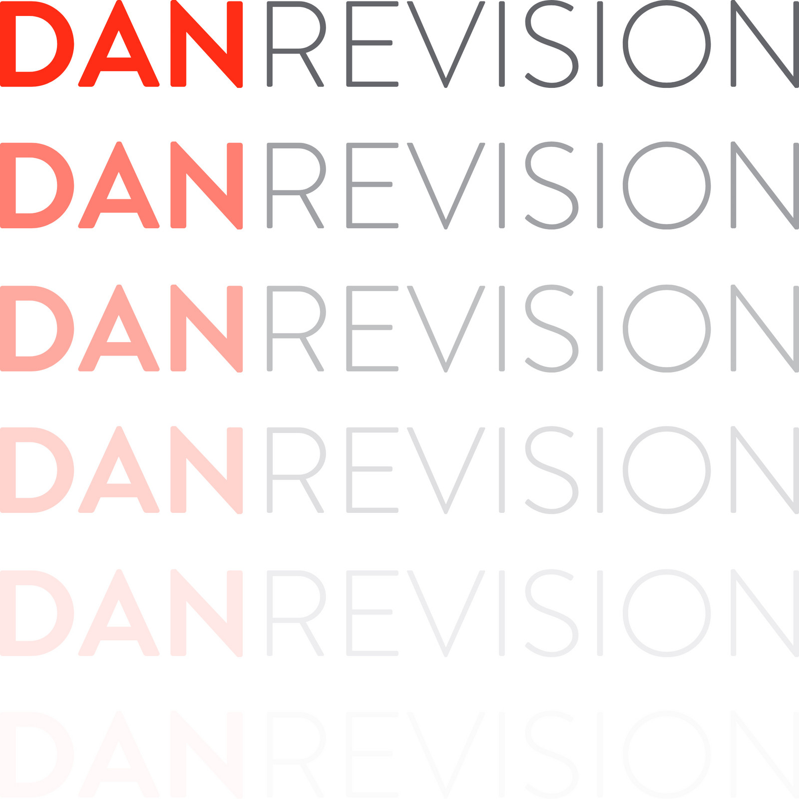 hochzwei_dare_teaser_01_hauptteaser.jpg Fünfmal der Schriftzug DANREVISION untereinander, DAN ist rot, REVISION ist grau