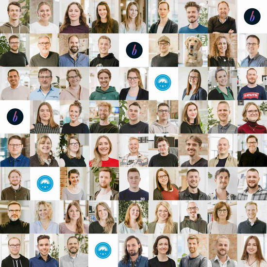 Collage mit Porträts aller Hochzwei Angestellten