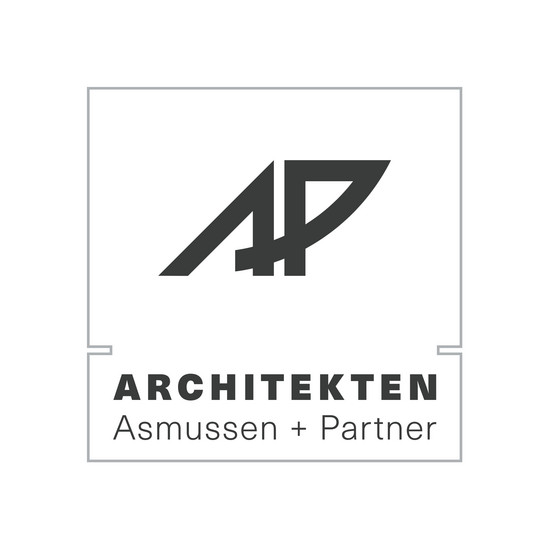 Ansichtsseite Schwarzes Logo zeigt AP Architekten Asmussen + Partner auf weißem Hintergrund