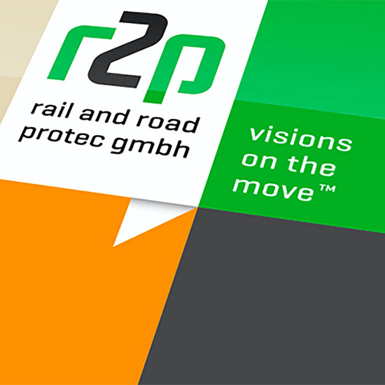 In Verkehr gebracht Vier bunte Kacheln mit dem Firmenlogo von r2p