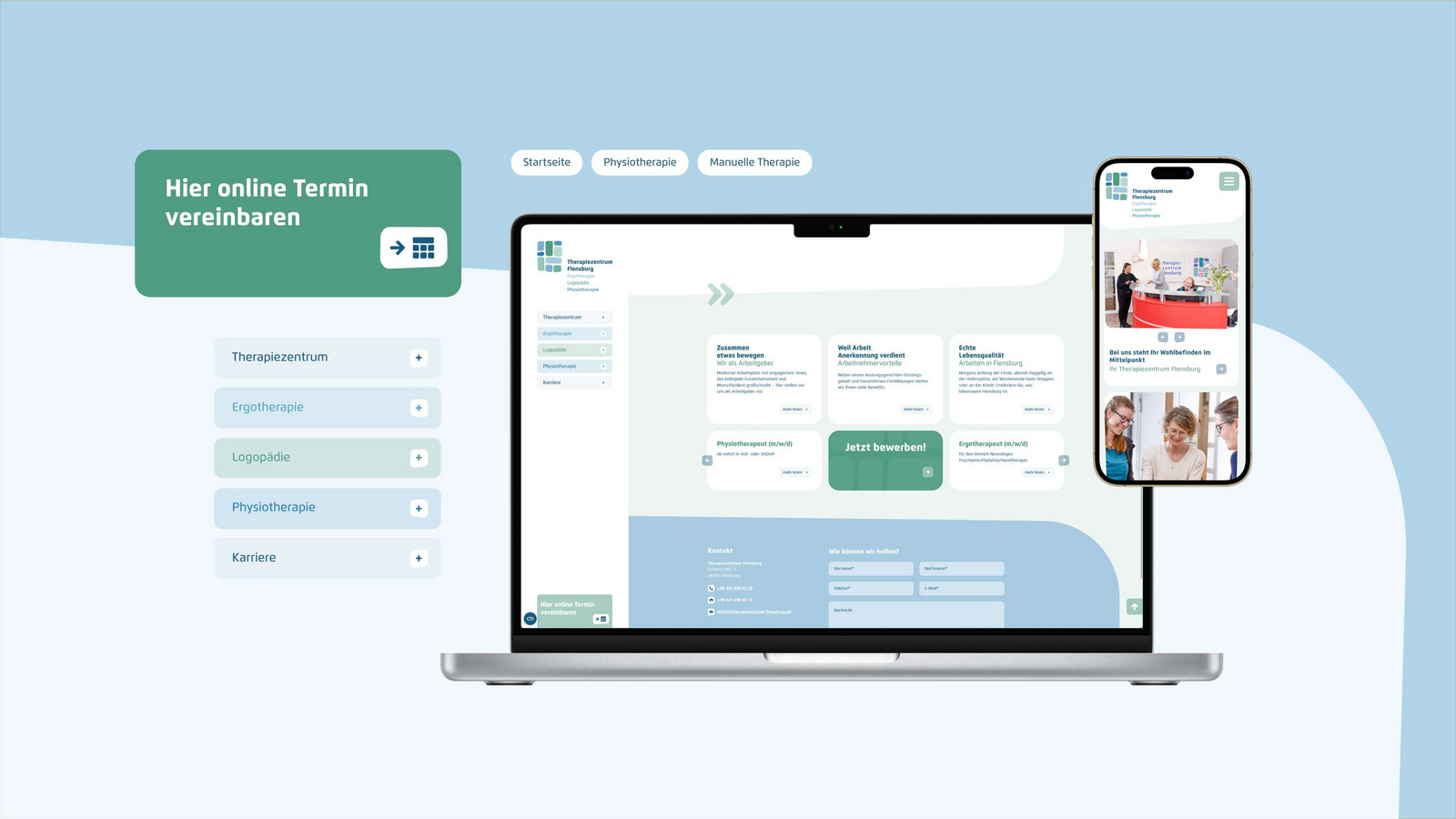 Zu sehen ist der Neuauftritt der Website des Therapiezentrums Flensburg.