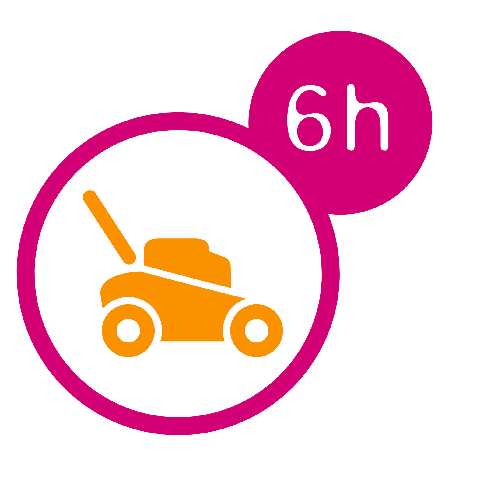 hochzwei_minijoule_teaser_07.jpg Pinker Kreis mit einem orangenem Rasenmäher drin