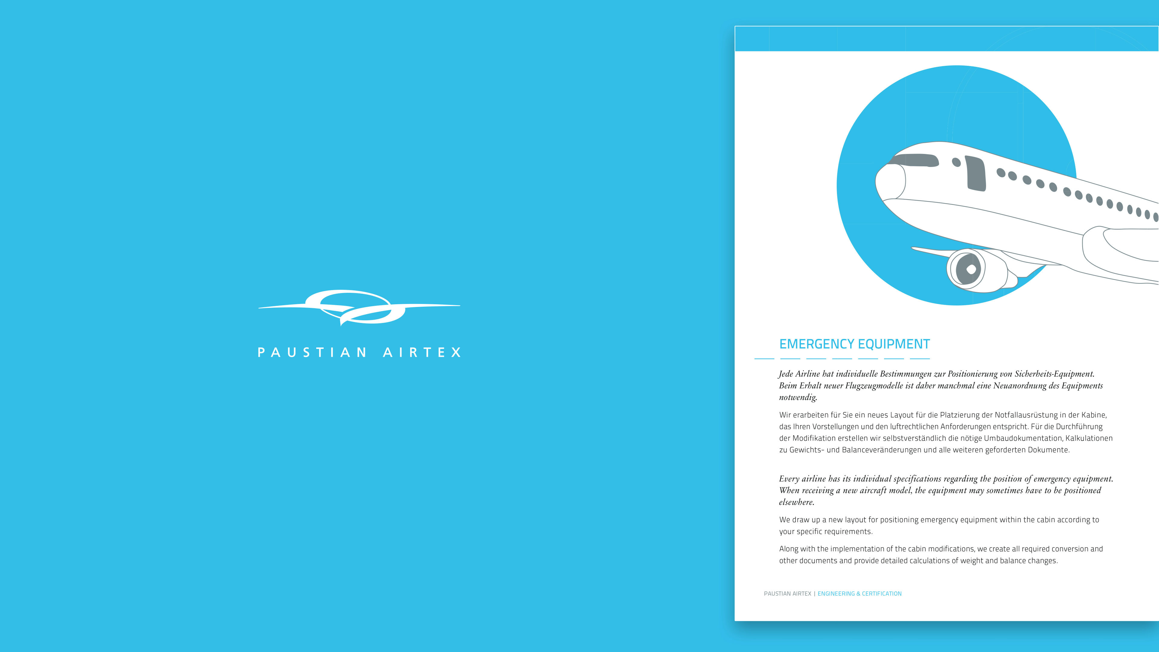 Flyer mit illustrierten Flugzeug und kurzer Textzeile