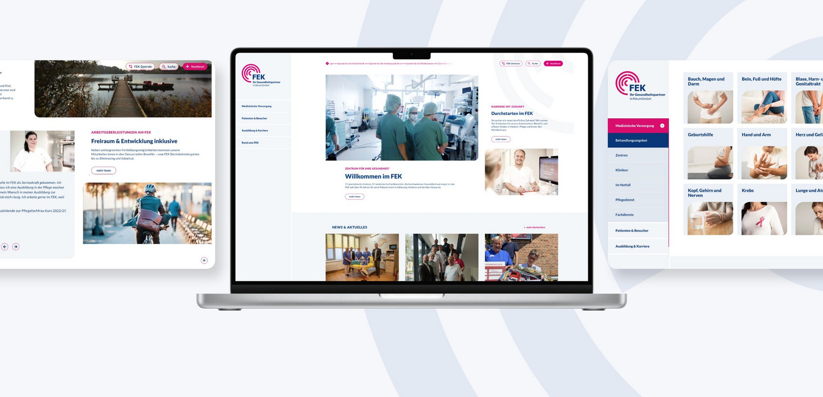 Websiten Ansicht des FEK Krankenhauses