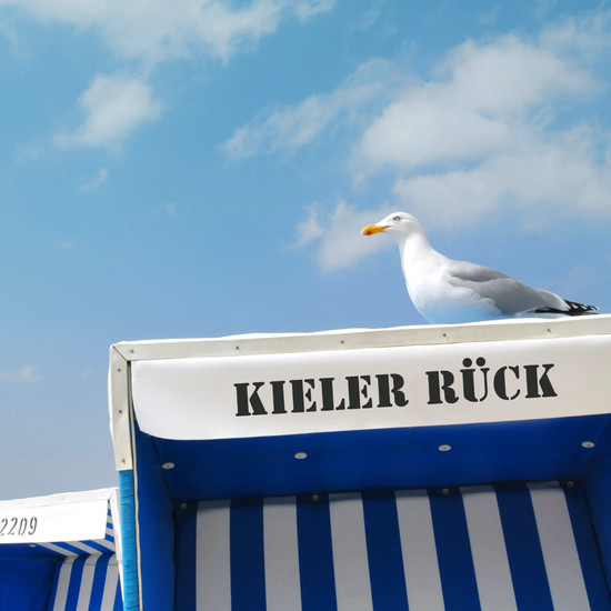 Strandkorb mit dem Aufdruck Kieler Rück