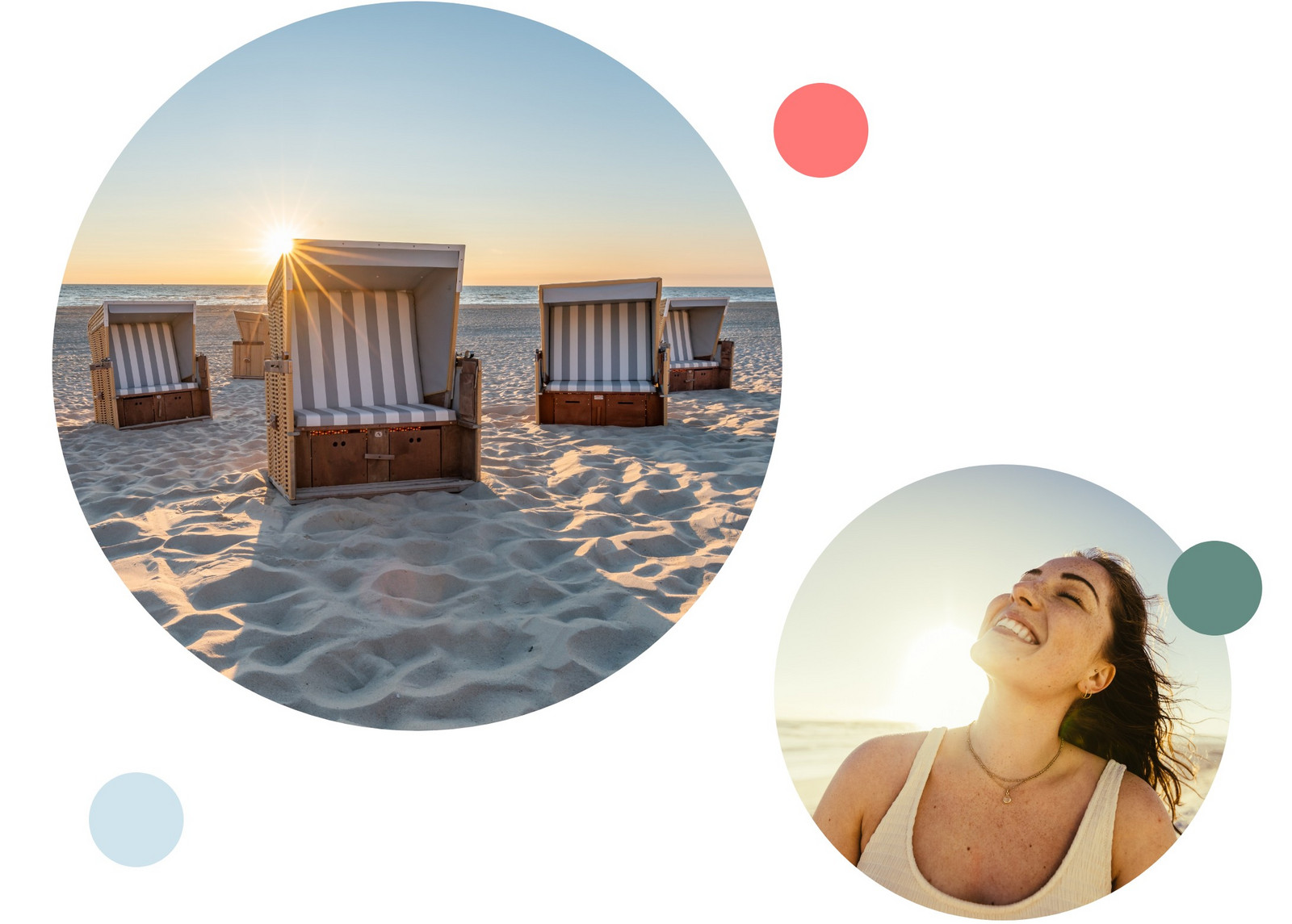 h2_upt_teaser_09.jpg Grafik mit zwei Fotos in Kreisen. Das eine zeigt einen Strandkorb, das andere eine Frau in der Sonne.
