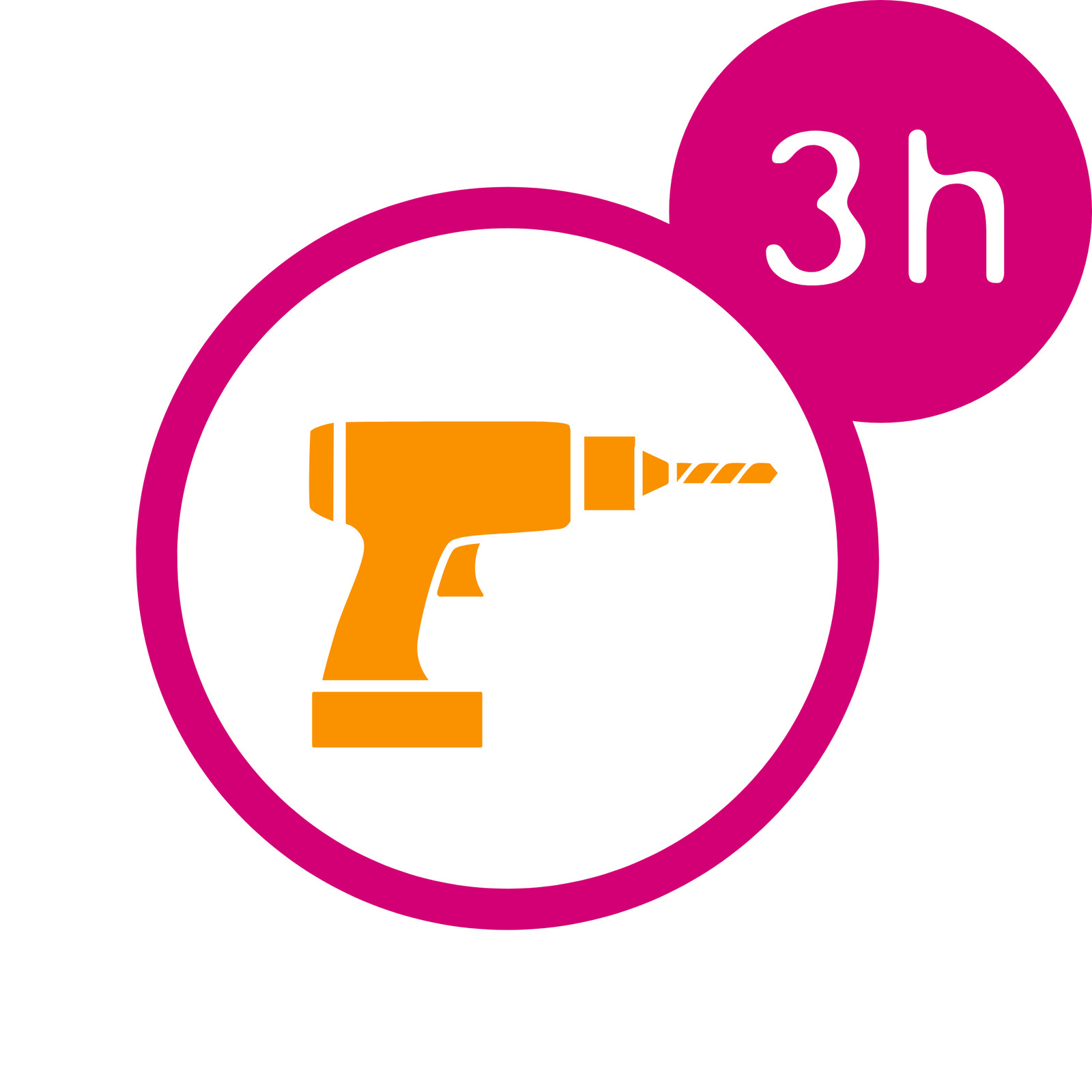 hochzwei_minijoule_teaser_06.jpg Ein pinker Kreis mit einer orangenen Bohrmaschine