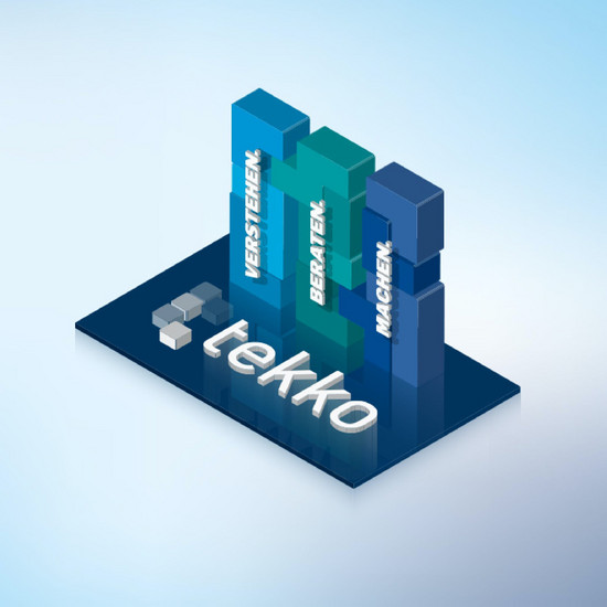 Vom Rat zur Tat Blaues Tekko Logo mit Tetriswürfeln