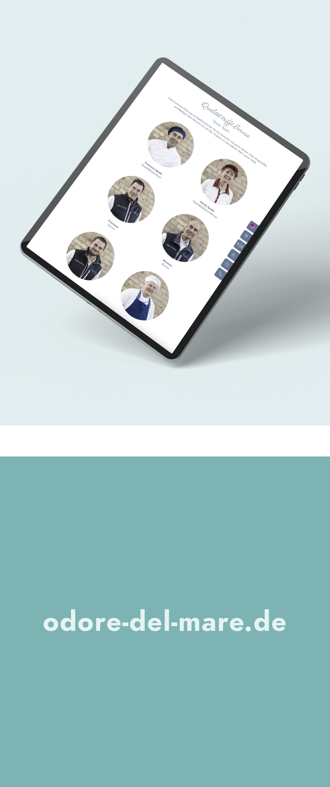 hochzwei_odore_teaser_12.jpg Schräges Tablet mit Einblick in die neue Website oben sowie URL der Website unten