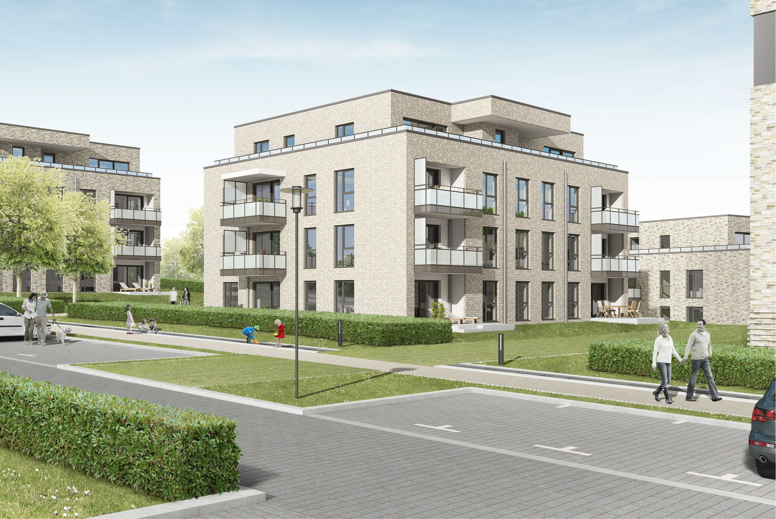 hochzwei_sbv_teaser_gross_01.jpg Illustriertes Neubauviertel mit spielenden Kindern