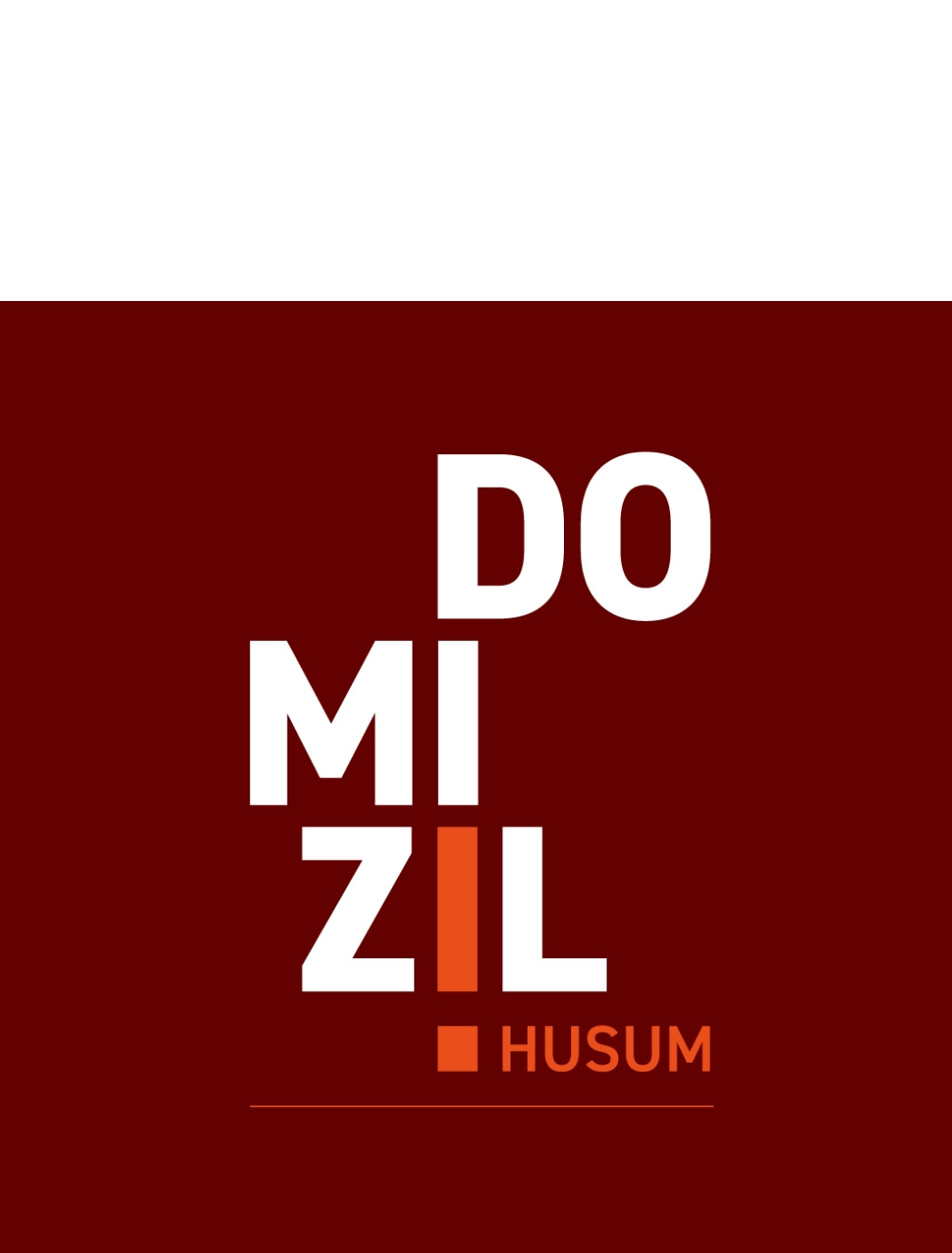 h2_domizil_teaser_02.jpg Domizil Husum Logo mit weißer Schrift und das i als rotes Ausrufezeichen. Der Hintergrund ist bordeaux.