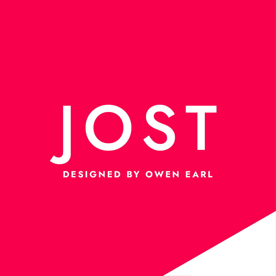 Schriftzug weiß auf rot Jost designed by Owen Earl