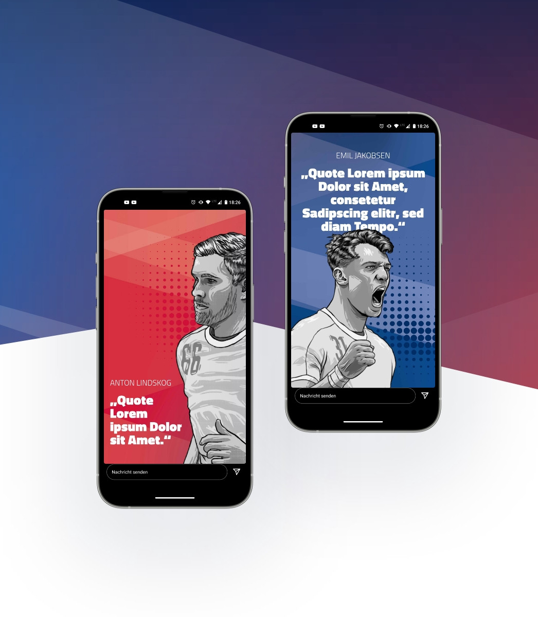 hochzwei_sgAnpfiff_teaser_05.jpg Zwei Smartphones mit Comic Grafiken von SG Spielern