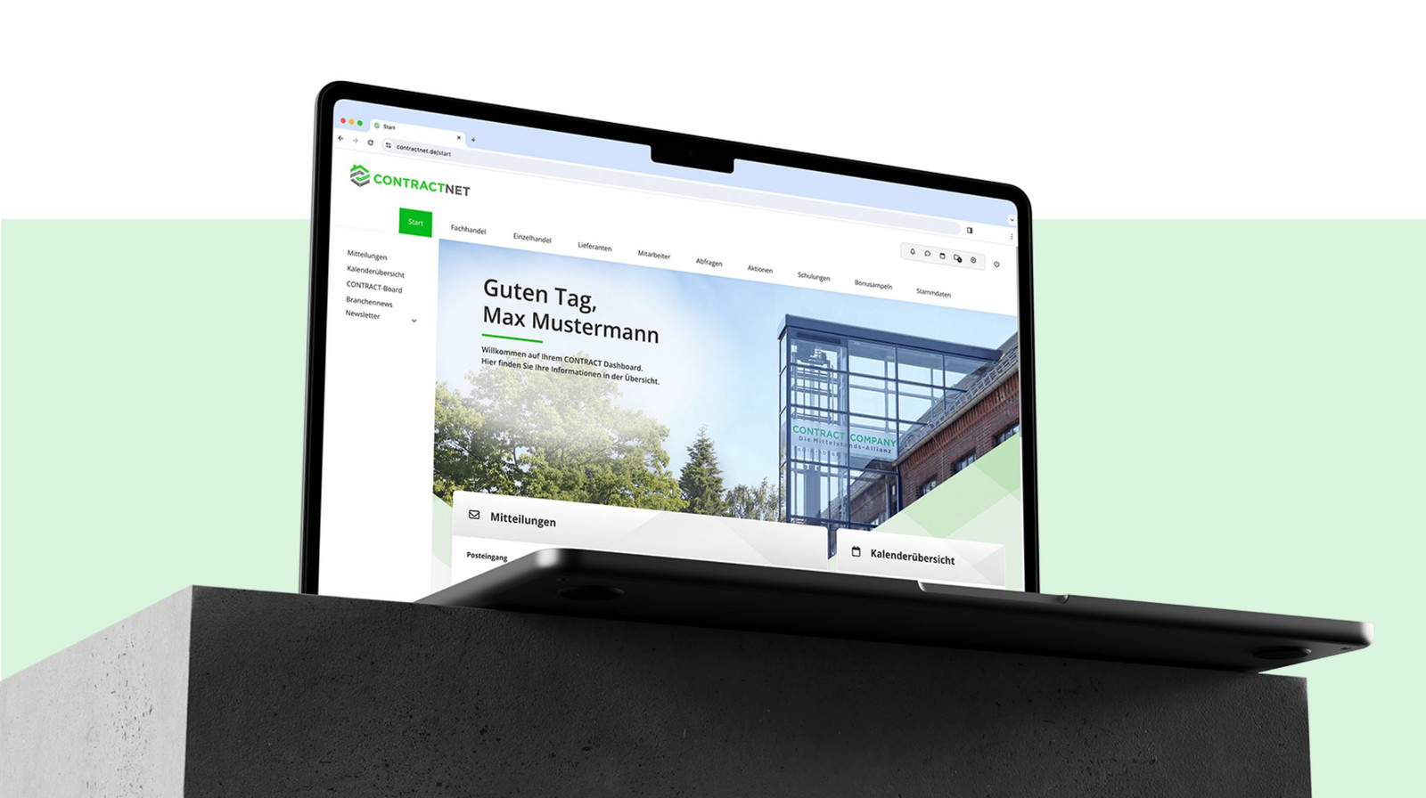Ansicht der Contract Company Website auf einem Laptop