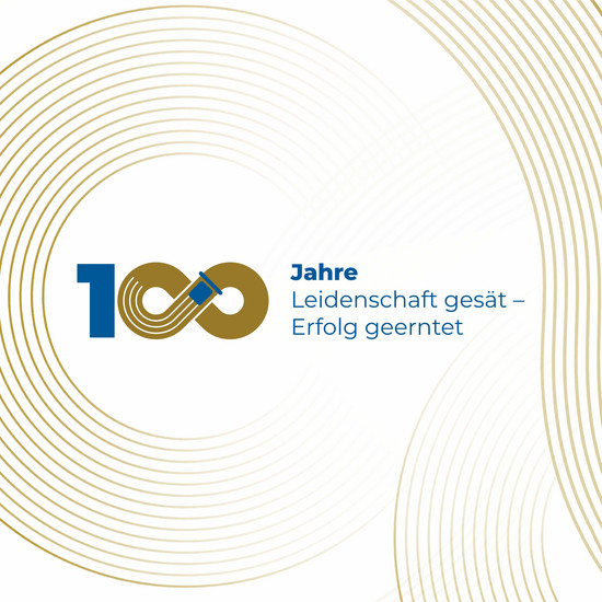 Jubiläumsdesign im quadratischen Zuschnitt: 100 Jahre Leidenschaft gesät – Erfolg geerntet