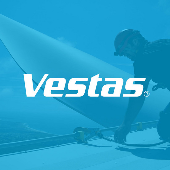 Schöner Rundblick Vestas Logo mit einem blauen underlay