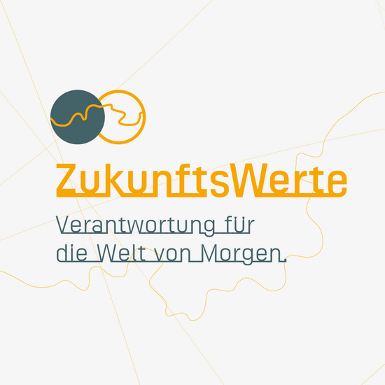 Zukunftswerte 2018 Orangene Schrift mit Icons