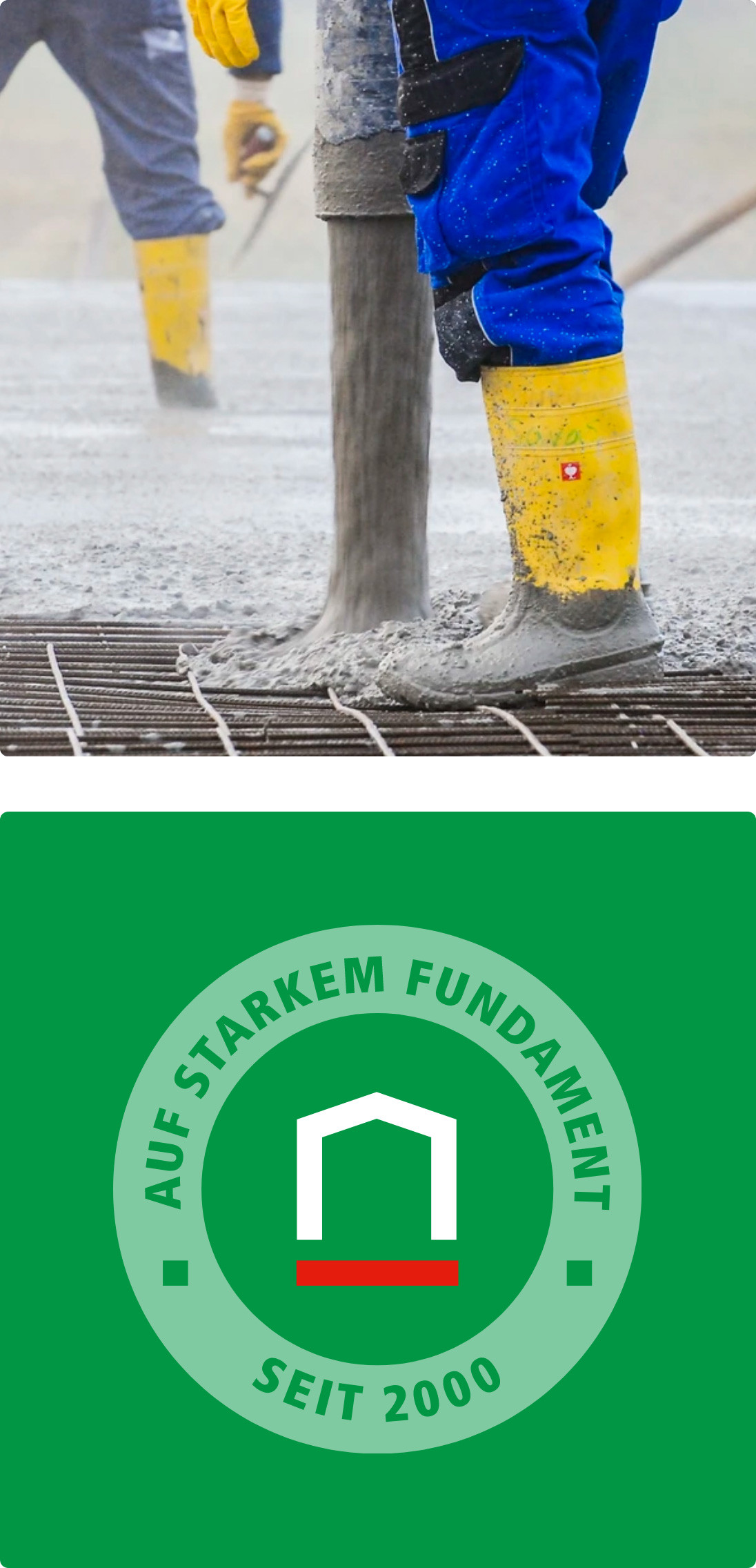 h2_futura_teaser_05.jpg Ein Fußboden wird gegossen. Darunter ein Logo Auf starkem Fundament Seit 2000