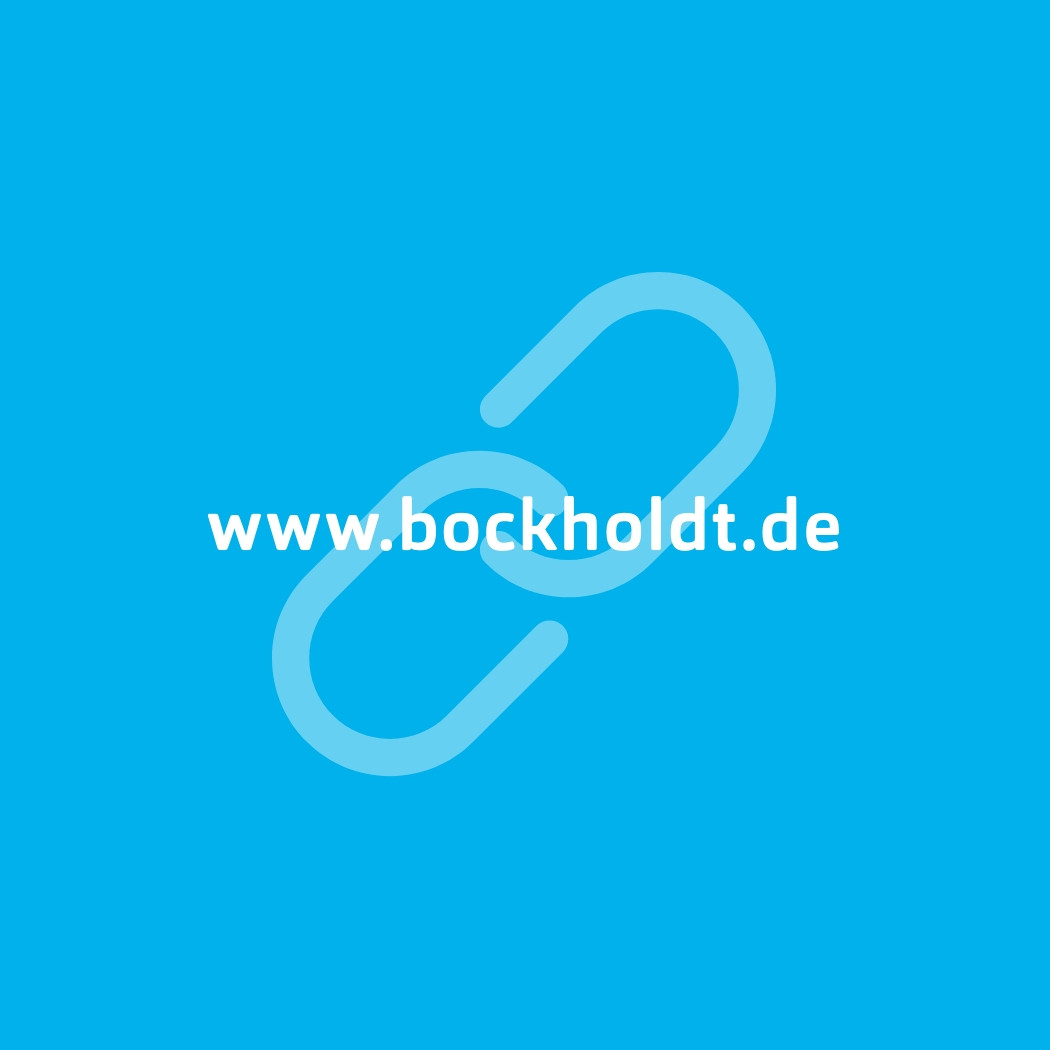 Blaue Kachel mit einer URL von Bockholdt