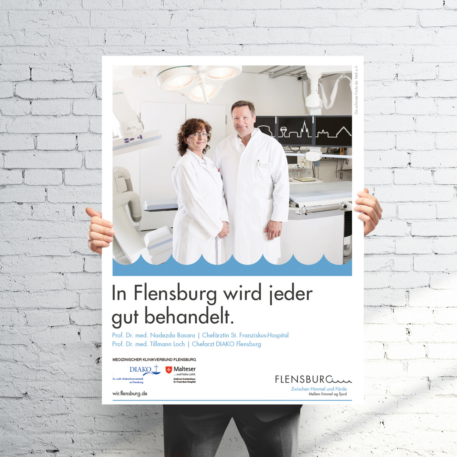 Flensburg-Kampagne: Zwei Chefärzte der Diako und St. Franziskus, , Logo und Text 