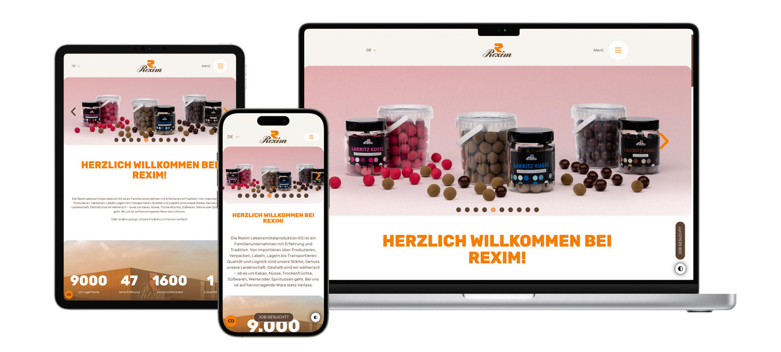 Drei Ansichten der Rexim Website